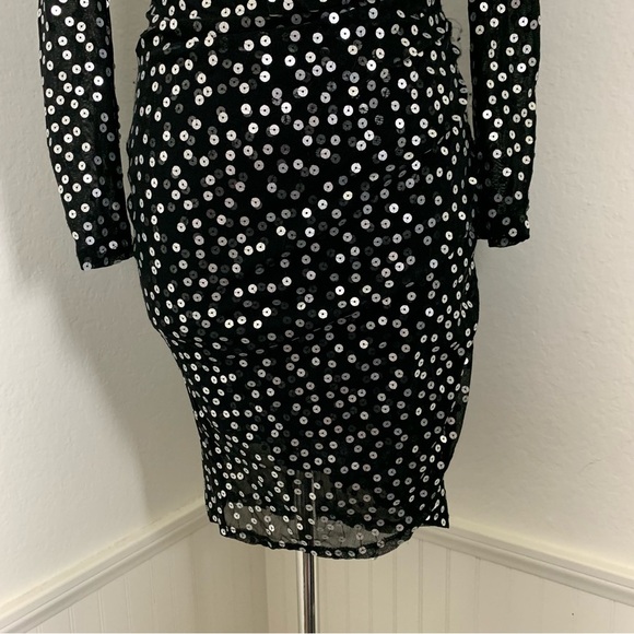 Cinq A Sept Marlene Mini Dress Womens 4 Black With Silver Sequins Ruched Side - Picture 16 of 17